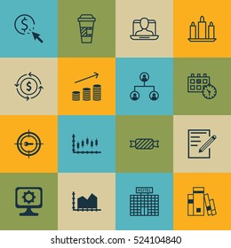 Set Of 16 Universal Editable Icons. Can Be Used For Web, Mobile And App Design. Includes Elements Such As Takeaway Coffee, PPC, Sweet And More.