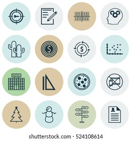 Set Of 16 Universal Editable Icons. Can Be Used For Web, Mobile And App Design. Includes Elements Such As Opportunity, Cacti, Cosinus Diagram And More.