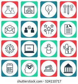 Set Of 16 Universal Editable Icons. Can Be Used For Web, Mobile And App Design. Includes Elements Such As Brain Process, Curriculum Vitae, Winter And More.