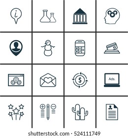 Set Of 16 Universal Editable Icons. Can Be Used For Web, Mobile And App Design. Includes Elements Such As Winter, Employee Location, Festive Fireworks And More.
