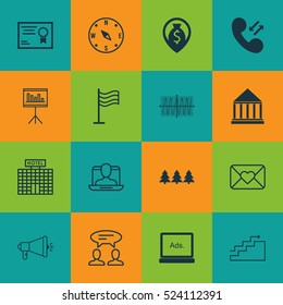 Set Of 16 Universal Editable Icons. Can Be Used For Web, Mobile And App Design. Includes Elements Such As Holiday Ornament, Certificate, Dialogue And More.