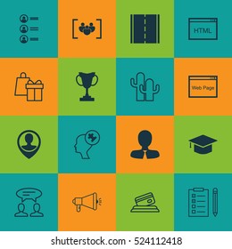 Set Of 16 Universal Editable Icons. Can Be Used For Web, Mobile And App Design. Includes Elements Such As Manager, Cacti, Media Campaign And More.