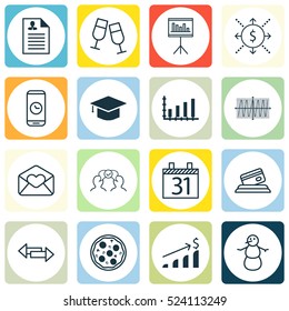 Set Of 16 Universal Editable Icons. Can Be Used For Web, Mobile And App Design. Includes Elements Such As Date, Champagne Glasses, Credit Card And More.