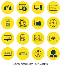 Set Of 16 Universal Editable Icons. Can Be Used For Web, Mobile And App Design. Includes Elements Such As Security, Locate, Money Recycle And More.