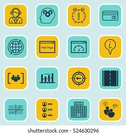 Set Of 16 Universal Editable Icons. Can Be Used For Web, Mobile And App Design. Includes Elements Such As Operator, Questionnaire, Hotel Construction And More.
