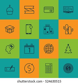 Set Of 16 Universal Editable Icons. Can Be Used For Web, Mobile And App Design. Includes Elements Such As Agenda, Money Trasnfer, Blank Ribbon And More.