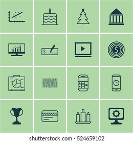 Set Of 16 Universal Editable Icons. Can Be Used For Web, Mobile And App Design. Includes Elements Such As Sinus Graph, Education Center, Tournament And More.