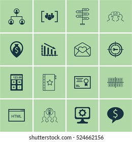 Set Of 16 Universal Editable Icons. Can Be Used For Web, Mobile And App Design. Includes Elements Such As Money Navigation, Business Deal, Coding And More.