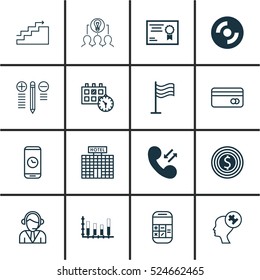 Set Of 16 Universal Editable Icons. Can Be Used For Web, Mobile And App Design. Includes Elements Such As Call Duration, Growth, Certificate And More.