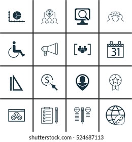 Set Of 16 Universal Editable Icons. Can Be Used For Web, Mobile And App Design. Includes Elements Such As Accessibility, Pin Employee, PPC And More.