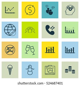 Set Of 16 Universal Editable Icons. Can Be Used For Web, Mobile And App Design. Includes Elements Such As Money Trasnfer, Winter, Keyword Optimisation And More.
