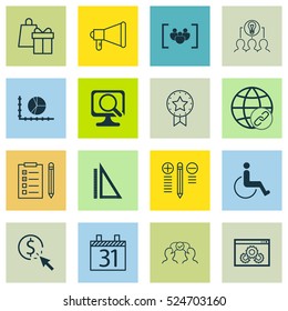 Set Of 16 Universal Editable Icons. Can Be Used For Web, Mobile And App Design. Includes Elements Such As Questionnaire, Collaborative Solution, Accessibility And More.
