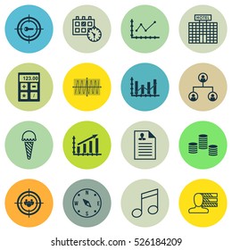 Set Of 16 Universal Editable Icons. Can Be Used For Web, Mobile And App Design. Includes Elements Such As Cosinus Diagram, Financial, Personal Skills And More.