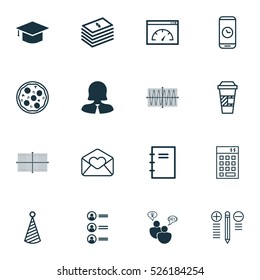 Set Of 16 Universal Editable Icons. Can Be Used For Web, Mobile And App Design. Includes Elements Such As Takeaway Coffee, Decision Making, Call Duration And More.