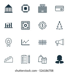 Set Of 16 Universal Editable Icons. Can Be Used For Web, Mobile And App Design. Includes Elements Such As Shopping, Chip, Keyword Optimisation And More.