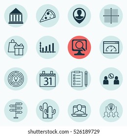 Set Of 16 Universal Editable Icons. Can Be Used For Web, Mobile And App Design. Includes Elements Such As Cacti, Phone Conference, Date And More.