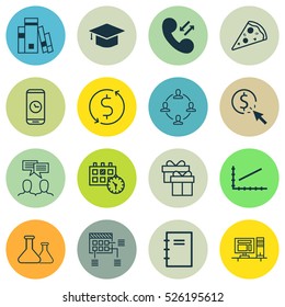 Set Of 16 Universal Editable Icons. Can Be Used For Web, Mobile And App Design. Includes Elements Such As Chemical, Library, Spiral Notebook And More.