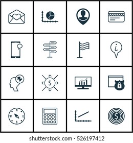 Set Of 16 Universal Editable Icons. Can Be Used For Web, Mobile And App Design. Includes Elements Such As Business Goal, Circle Graph, Greeting Email And More.