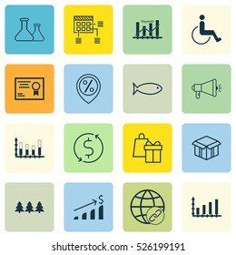 Set Of 16 Universal Editable Icons. Can Be Used For Web, Mobile And App Design. Includes Elements Such As Shopping, Holiday Ornament, Segmented Bar Graph And More.