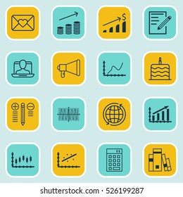 Set Of 16 Universal Editable Icons. Can Be Used For Web, Mobile And App Design. Includes Elements Such As Celebration Cake, Investment, World And More.