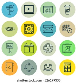 Set Of 16 Universal Editable Icons. Can Be Used For Web, Mobile And App Design. Includes Elements Such As Board, Opportunity, Agenda And More.