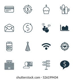 Set Of 16 Universal Editable Icons. Can Be Used For Web, Mobile And App Design. Includes Elements Such As Opportunity, Sequence Graphics, Hotel Construction And More.