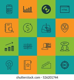 Set Of 16 Universal Editable Icons. Can Be Used For Web, Mobile And App Design. Includes Elements Such As Calculation, Blank Cd, Dialogue And More.