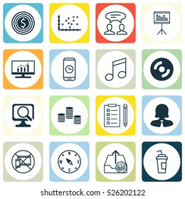 Set Of 16 Universal Editable Icons. Can Be Used For Web, Mobile And App Design. Includes Elements Such As Forbidden Mobile, Presentation, Laptop And More.