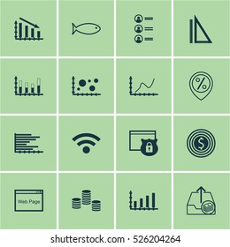 Set Of 16 Universal Editable Icons. Can Be Used For Web, Mobile And App Design. Includes Elements Such As Segmented Bar Graph, Dynamics, Comparison And More.