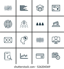 Set Of 16 Universal Editable Icons. Can Be Used For Web, Mobile And App Design. Includes Elements Such As Collaborative Solution, Line Grid, Sinus Graph And More.