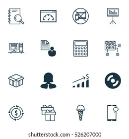 Set Of 16 Universal Editable Icons. Can Be Used For Web, Mobile And App Design. Includes Elements Such As Messaging, Money Recycle, Present And More.