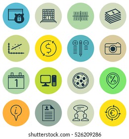 Set Of 16 Universal Editable Icons. Can Be Used For Web, Mobile And App Design. Includes Elements Such As Airport Construction, Desktop Computer, Agenda And More.