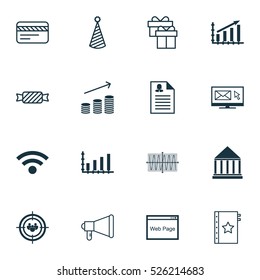 Set Of 16 Universal Editable Icons. Can Be Used For Web, Mobile And App Design. Includes Elements Such As Dynamics, Coins Growth, Sweet And More.