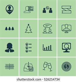 Set Of 16 Universal Editable Icons. Can Be Used For Web, Mobile And App Design. Includes Elements Such As Job Applicants, Champagne Glasses, Holiday Ornament And More.
