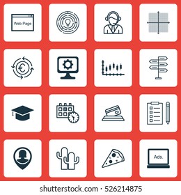Set Of 16 Universal Editable Icons. Can Be Used For Web, Mobile And App Design. Includes Elements Such As Credit Card, Innovation, Graphical Grid And More.