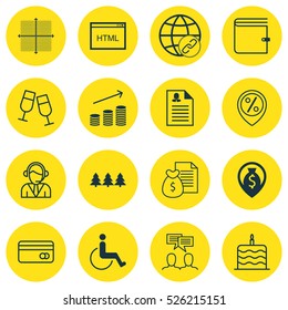 Set Of 16 Universal Editable Icons. Can Be Used For Web, Mobile And App Design. Includes Elements Such As Holiday Ornament, Money Navigation, Graphical Grid And More.