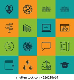 Set Of 16 Universal Editable Icons. Can Be Used For Web, Mobile And App Design. Includes Elements Such As Tree Structure, Pizza Meal, Reminder And More.