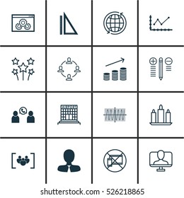 Set Of 16 Universal Editable Icons. Can Be Used For Web, Mobile And App Design. Includes Elements Such As Forbidden Mobile, Cosinus Diagram, Measurement And More.