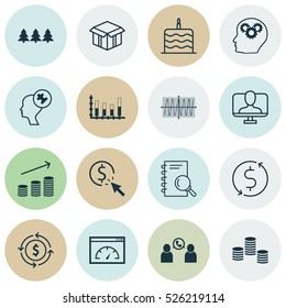 Set Of 16 Universal Editable Icons. Can Be Used For Web, Mobile And App Design. Includes Elements Such As Analysis, Brain Process, Money And More.