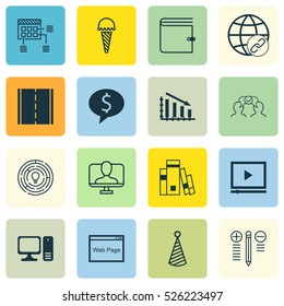 Set Of 16 Universal Editable Icons. Can Be Used For Web, Mobile And App Design. Includes Elements Such As Business Deal, Online Identity, Connectivity And More.