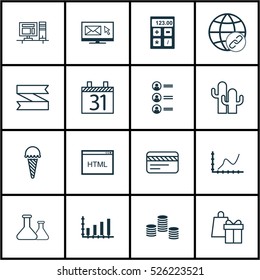 Set Of 16 Universal Editable Icons. Can Be Used For Web, Mobile And App Design. Includes Elements Such As Blank Ribbon, Financial, Computer And More.