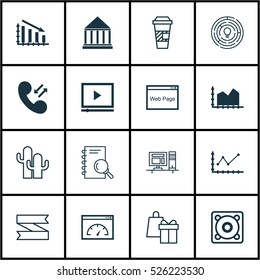 Set Of 16 Universal Editable Icons. Can Be Used For Web, Mobile And App Design. Includes Elements Such As Analysis, Computer, Cellular Data And More.