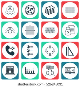 Set Of 16 Universal Editable Icons. Can Be Used For Web, Mobile And App Design. Includes Elements Such As Measurement, Report, Discussion And More.