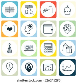 Set Of 16 Universal Editable Icons. Can Be Used For Web, Mobile And App Design. Includes Elements Such As Line Grid, Discount Location, Shopping And More.