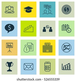 Set Of 16 Universal Editable Icons. Can Be Used For Web, Mobile And App Design. Includes Elements Such As Profit Graph, Appointment, Presentation And More.
