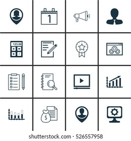 Set Of 16 Universal Editable Icons. Can Be Used For Web, Mobile And App Design. Includes Elements Such As Paper, Reminder, Agenda And More.