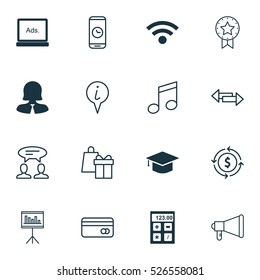 Set Of 16 Universal Editable Icons. Can Be Used For Web, Mobile And App Design. Includes Elements Such As Graduation, Dialogue, Info Pointer And More.