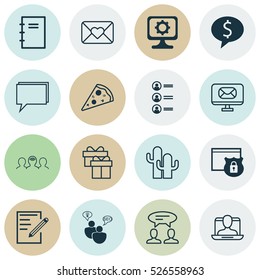 Set Of 16 Universal Editable Icons. Can Be Used For Web, Mobile And App Design. Includes Elements Such As Conference, Cacti, PC And More.