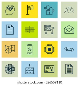 Set Of 16 Universal Editable Icons. Can Be Used For Web, Mobile And App Design. Includes Elements Such As Certificate, Business Goal, Call Duration And More.