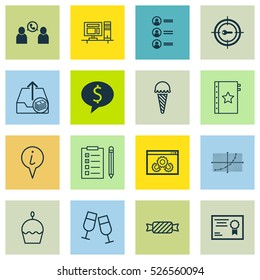 Set Of 16 Universal Editable Icons. Can Be Used For Web, Mobile And App Design. Includes Elements Such As Line Grid, Champagne Glasses, Reminder And More.